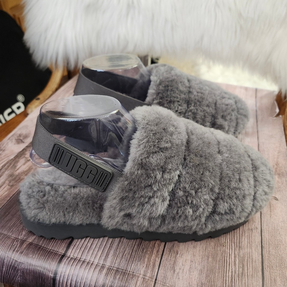 UGG Gray Fluff Slide Slippers - like new 8